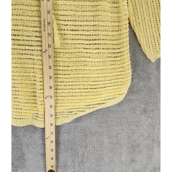 Chicos Shirt Womens Size 3 Yellow Open Knit V Neck Tassels 3/4 Sleeve Loose Top - Picture 5 of 10